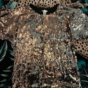 iHeartRaves Sequin Oversized Tunic Top - Rose Gold and Silver